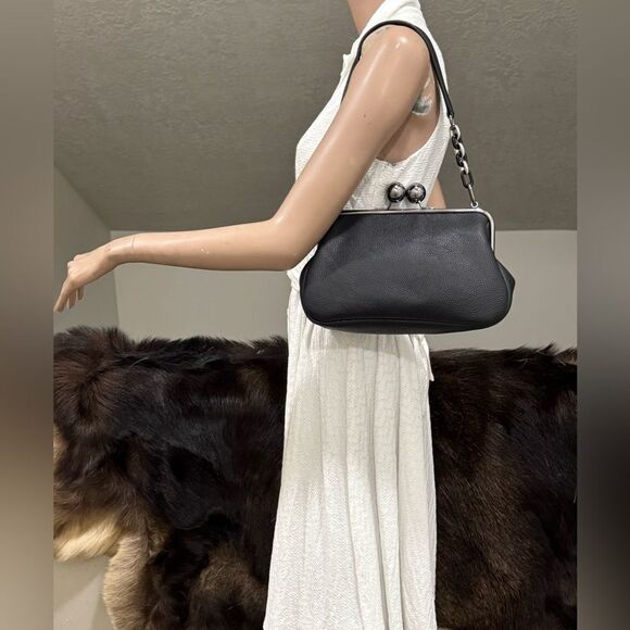 Unique Cats Print Pebble Cowhide Handmade Large Ball Kisslock Handbag, Multi Use - Picture 10 of 16